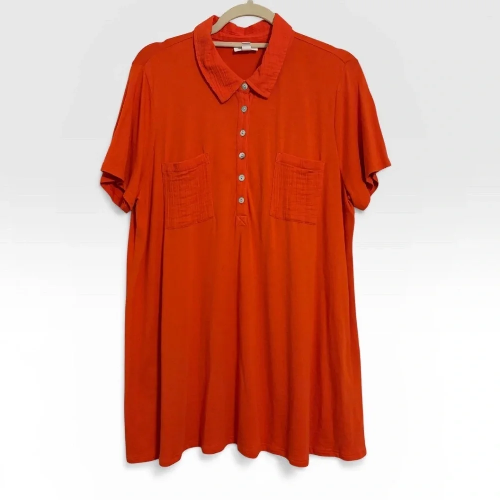 J. Jill Mixed Media Tunic in Orange Cotton Gauze Size Large - Picture 3 of 9